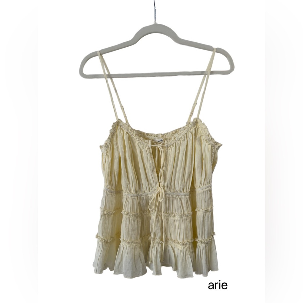 aerie Cream Ruffled Tie-Front Tank Top